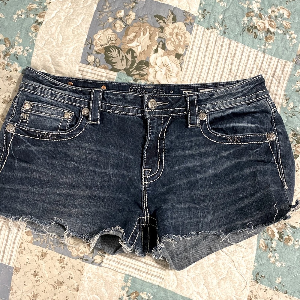 Miss Me shorts. Originally jeans, turned into cut-offs. Size 33